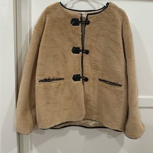 Commense Tan Teddy Jacket with Black Accents